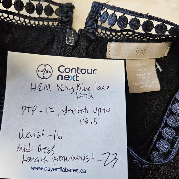 H & M Navy Blue Lace Midi Dress Size M - Picture 7 of 9